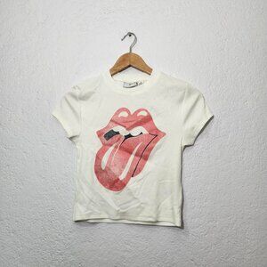 White Rolling Stones iconic tongue T-shirt